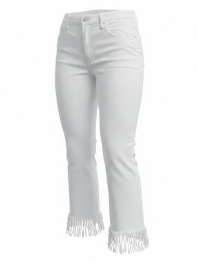 For The Republic White Fringed Cropped Jeans
